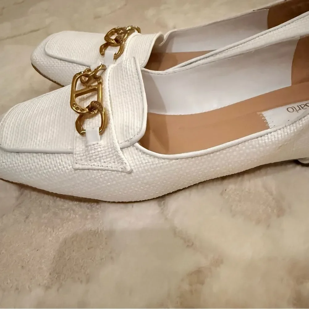 Franco Sarto White Loafers with Gold Chain Detail